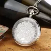 Карманные часы эпоксидные перевороты, чтобы запустить Quartz Watch Silver Case Purple Flow