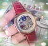 Orologio da polso meccanico automatico di lusso 43mm moon sun scheletro grandi orologi da uomo orologio da polso in vera pelle con vetro rinforzato minerale