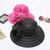 Berets Satin Flower Women Fedora Cap For Party Wide Brim Fascinator Hat Ladies Elegant Travel Summer Beach Sun Hats