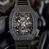 Carbon Fiber Black Technology Hollow Out Watch Mens Mechanical r Wine Barrel Large Dial Rm11 Personalized Alternative 1wbs