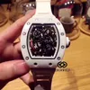 럭셔리 남성 역학 시계 손목 시계 엔그 늑대 시계 RM055 시리즈 2824 자동 기계식 흰색 도자기 테이프 남성 감시