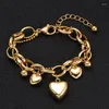 Bracelets de charme REB013 Acier inoxydable de luxe avec bracelet plaqué or en forme de coeur chaîne à gros maillons femme taille réglable