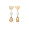 Orecchini pendenti 2022 Heart Punk Gold Sea Shell Orecchino a goccia per le donne Beach Summer Maxi Statement Pearl Resin Bull Wedding Boho Jewelry