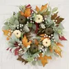 Decorative Flowers 45CM Fall Wreath Thanksgiving Simulation Garland Frost Leaf Pumpkin Pendant Door Decoration Window Arrangement Props