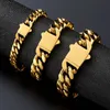 Cubain Lien Chaîne Collier Bracelet INS Hip Hop Haute En Acier Inoxydable 316L Quatre Côtés Haute Poli Plaqué Or 18K Ensembles De Bijoux Chaîne Ras Du Cou Hommes Femmes Chaînes Punk