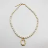 Colliers pendentif 50cm à la mode véritable perle 26 lettres ras du cou A-Z lettre initiale collier en acier inoxydable métal perlé bijoux cadeau