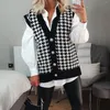 Women's Sweaters Women's Cardigan V Neck Vest Cardigans Black Sleeveless Sweater Loose Knitted Casual Jumper Vintage Elegant Button