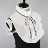 Bow Gine Women White Stand Fake Wothers Vintage Half Shirt Blouse свитер декоративный съемный ожерелье-колье-колье-колье Decor