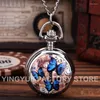 Pocket Watches Luxury Butterfly Print Quartz Watch For Men Women Flower Engraved Case Fob Chain Colorful Clock Collection Kids Gift