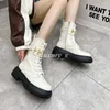 Designer Graphy Boots Women Gold Metal Booties Open Brim Beaded Black White Leather Shoes Accessories Eyelets Zipper Size 35-42