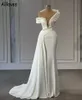 Pearls Beading Mermaid Wedding Dresses Elegant White Satin One Shoulder Peplum Boho Simple Bridal Gowns Rustic Second Reception Robes de Mariee
