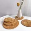 Table Mats Round Rattan Placemat Handmade Woven Insulation Heat Coasters Natural Bowl Pad Dinner Decor For Cafe
