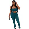 Tweedelige broek voor dames 2022 Zomer Solid Tracksuit Women Casual Pant Set Schouder Backless Crop Top Ruched Bodycon Trouser Matching