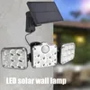 Utomhus LED 3 huvudrörelsesensor Remote Control Lamp Solar Light Flood Panel Wall Decorative