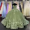 Mintgrüne Prinzessin Quinceanera Kleider 2023 Handgemachte Perlen Vestidos De 15 Anos Schnürkorsett Süßes Abendkleid zum Geburtstag