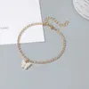 Tornozeleiras 1pc Rhinestone Tennis Chain Butterfly Pingente Anklet Bracelet Boho Pé de cristal brilhante para Mulheres Girls Beach Party Party