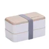 Double Layer Lunch Box 1200ml Wooden Feeling Salad Bento Boxes Microwave Portable Container For Workers Student SN4722