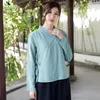 Etniska kläder Balonimo Women Shirts 2022 Spring Chinese Style Retro Hanfu Meditation Kläder Buddhist Zen Top Casual Blus