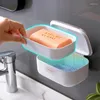 Soap Dishes Drain Holder Flip Box Bathroom Accessories Storage Drawer Tray Shelf Wall Mounted Free Perforation