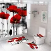 Shower Curtains Rose Cherry Blossom Print Fabric Waterproof Bathroom Curtain Carpet Machine Wash Toilet Lid Cover Bath Mat Sets