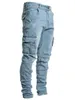 Mens Designer Jeans Male Pants Casual Cotton Denim Byxor Multi Pocket Cargo Men Fashion Style Pencil Side Fickets