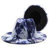 Berets Tie-Dye Patchwork Fedora Hoeden voor vrouwen kleurrijke graffiti brede zuige panama tophoed heren kunstmatige wol Britse stijl jazz caps