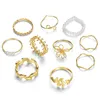 Set di anelli con fiore a forma di onda boema per donna Anelli con nocche a catena in metallo con perle geometriche vintage per donna Regalo di gioielli alla moda