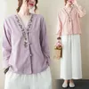 Ubrania etniczne kobiety retro swobodna koszula Qipao Patchwork Bawełniany lniana bluzka moda cheongsam tops chiński ubrania japoński styl