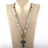 H￤nghalsband Moodpc Fashion Bohemian Tribal Jewelry Natural Semi Precious Stones Knutt Metal Cross Necklace