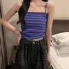 Women's Tanks Women Korean Spaghetti Strap Camisole Ribbed Knit Contrast Colored Striped Crop Tank Top Slim Fitted Basic Sweater Vest