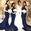 Sexy Dark Navy Bridesmaid Dresses Mermaid Halter Neck with Lace Maid of Honor Gowns Sleeveless Long Formal Wedding Guest Dresses Custom