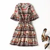 2022 Autumn v Neck Silk Horses Print Dring Brated Dress Multicolor 1/2 Half Sleeve-Slee-Lenge Dresses C2S123277