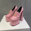 Pumpres de plate-forme chaussures 155 mm bloc chaussure rose blanc chunky plate-forme talon talon carré concepteurs de luxe de luxe qualité aevitas veau