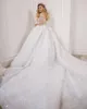 Princesse Dubaï a-ligne robes de mariée 2023 Gillter paillettes manches longues France cathédrale train robes de mariée à lacets robes de mariage