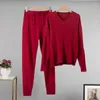 Women's Two Piece Pants Loose Women Autumn Knitted Tracksuits Winter Cashmere V Neck Sweater With Pocket Harem 2 Warm Sets Outfits