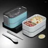 Dinnerware Sets 304 Stainless Steel Lunch Box For Adults Kids School Office 1/2 Layers Microwavable Portable Grids Bento Storage