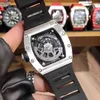 Lüks İzle Richaremill Karbon Safir Tekstil Kauçuk Tourbillon Y Mens şarap fabrikası RM030 Serisi 2824 Otomatik Mekanik Beyaz Çelik Bant Erkekler 9gnu