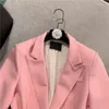 Kombinezony damskie PREPOP 2022 Autumn V Neck Metal Bow Pu Put Róż Slim Long Blazer Coat GG621