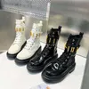 Designer Graphy Boots Women Gold Metal Booties Open Brim Beaded Black White Leather Shoes Accessories Eyelets Zipper Size 35-42