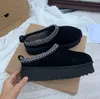 Vrouw sneeuwschoenontwerper enkelschoenen tazz schoenen echt lederen luie bont laarzen dikke bodem winter platforms schoenen slip-on warme laarsjes kastanje