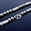 Chains Genuine Solid Silver Necklace 925 Sterling Hexagonal Bead Men's Charm Jewelry