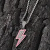 Fashion Iced Out Lightning Pendentif Collier Or Argent Plaqué avec Corde Chaîne