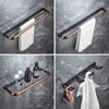 Bath Accessory Set Rose Gold & Black Copper Hardware Brass Towel Rack Corner Shelf Tissue Holder Hook Toilet Brush Nail Punched