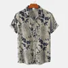 Camisas casuais masculinas Camisa havaiana retro Floral Men de manga curta Button Down Beach Mens respirável confortável roupas de verão marrom