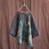 Blouses feminina Mulheres estilo chinês Impresso floral ramie 2022 Verão Vintage Meia manga Tops camisas femininas dianteiro e traseiro desgaste duplo