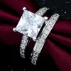 Wedding Rings Vintage Silver Compated Promise Sets Fashion Large Square Zirkon Jewelry Gift Princess Engagement Ring For Women