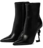 Botas de tornozelas saltos altos mulheres saques elegantes moda opyum preto couro redondo dedo zíper salto salto sexy ladies botes booties