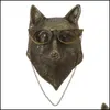 Decorative Objects Figurines Smoking Pipe Bronzed Aluminum Staute Animal With Glasses Hanging Wall Mount Bear Louie Little Mouse F Dh0H9