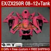 OEM Fairings Tank voor Kawasaki Ninja ZX250R Ex ZX 250R ZX250 EX250 R 08-12 163NO.223 EX250R 08 09 10 11 12 ZX-250R 2008 2009 2010 2012 Injectie Pink Glossy Pink Pink Glossy