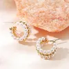 Boucles d'oreilles créoles mode C forme multicouche imiter perle grosse pour les femmes à la mode géométrique torsadé bijoux en métal